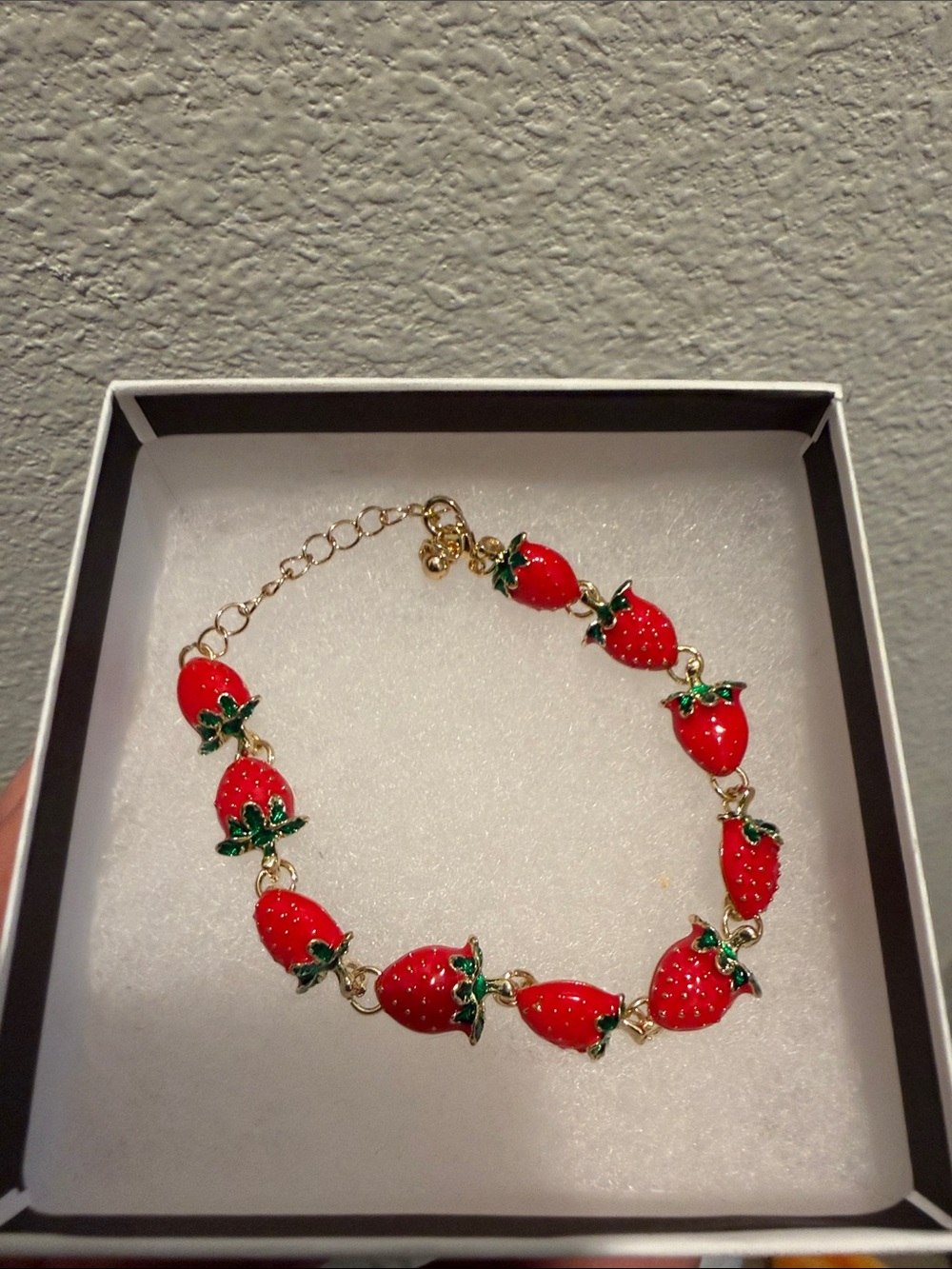 Red Strawberry Charm Bracelet Gold Tone